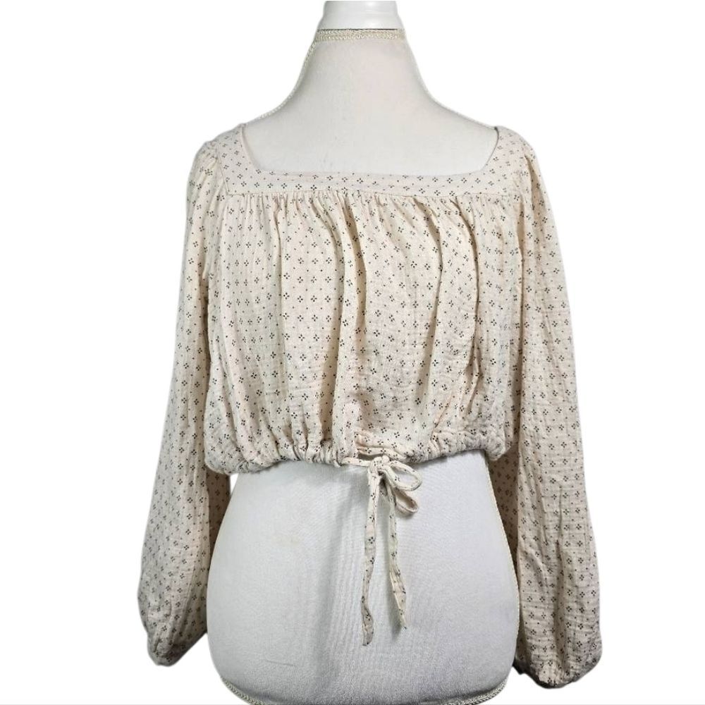 Lumiere Cream Crop Top Blouse with Tie Waist Size S
